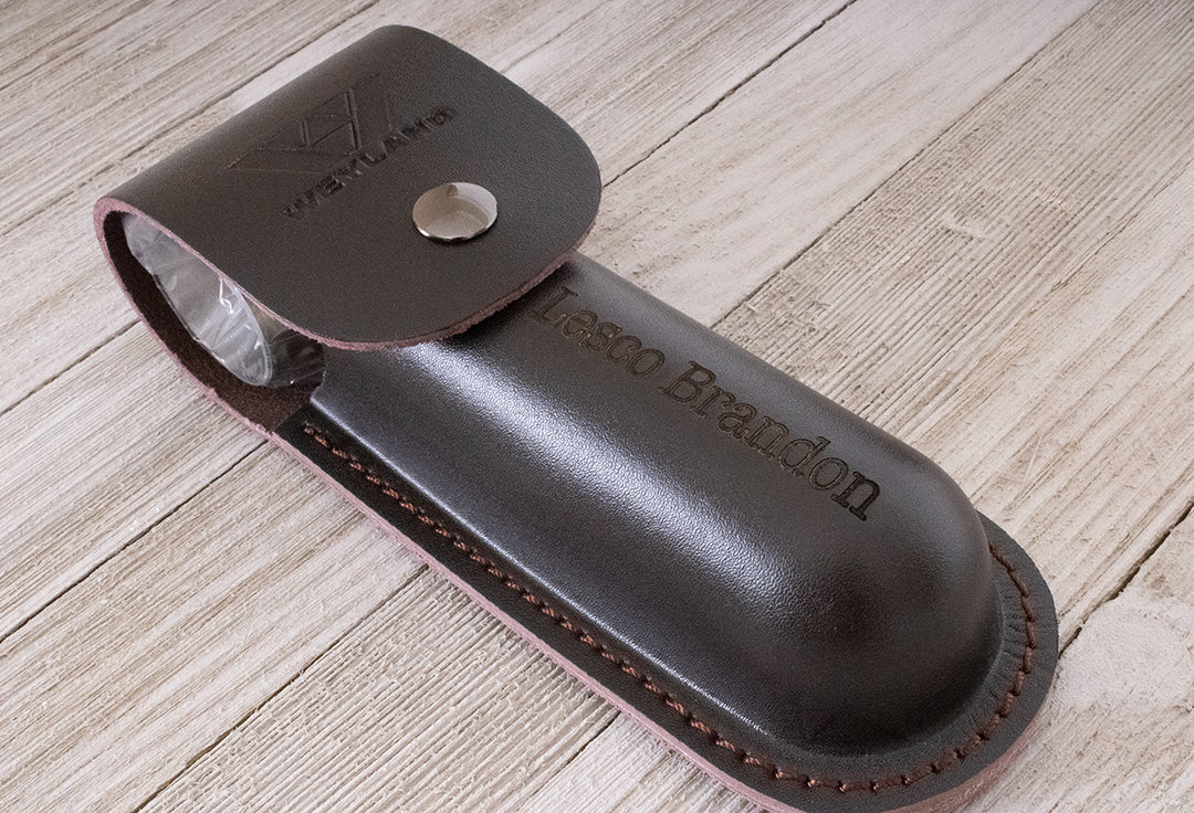 1.5 Inch Settlers Tool with Custom Engraved Sheath
